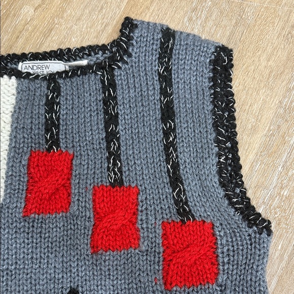 VINTAGE 80's Handknit Oversize Popcorn Knit Sweater Vest Ugly Christmas L - Picture 4 of 6